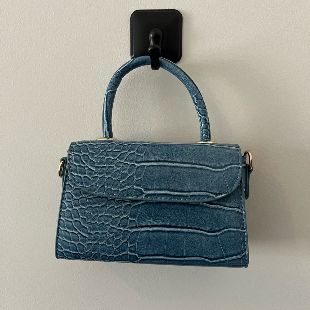Blue Crocodile-Embossed Handbag